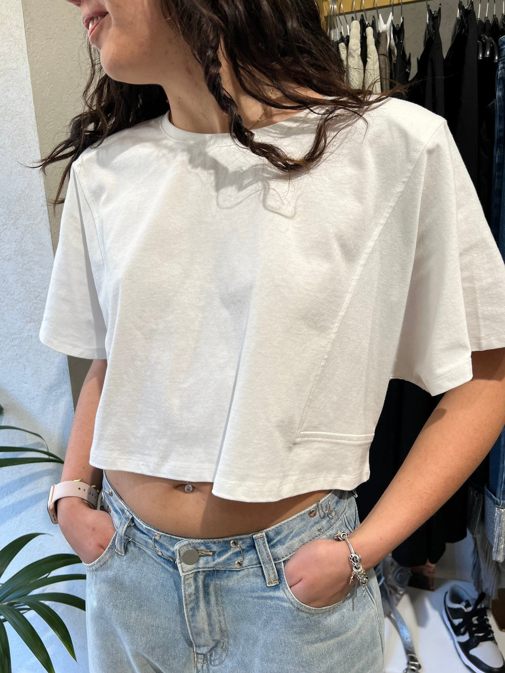Maglia Crop Bianca MAGLIA CROP FIORELLINI BIANCA