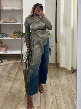 Blusa viscosa e pizzo