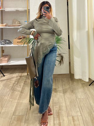 Blusa viscosa e pizzo
